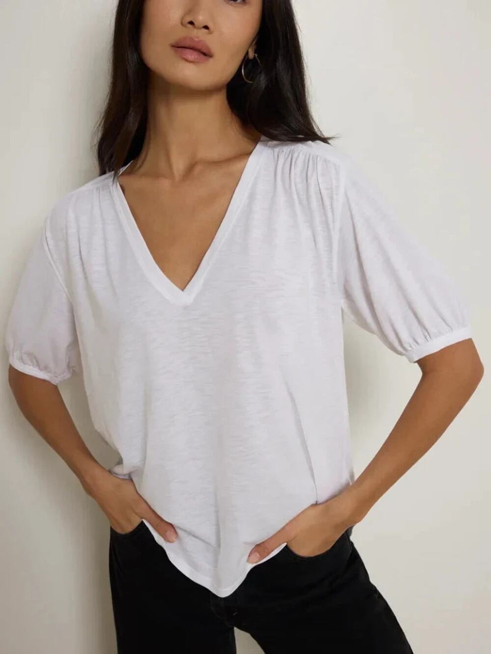 Nation Los Angeles Puffy Sleeve Top White Preppy Y2K Size Large Classic A010997